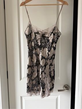 Mary Green Vintage Silk Floral Lace-Trim Slip Dress in Black and Blush